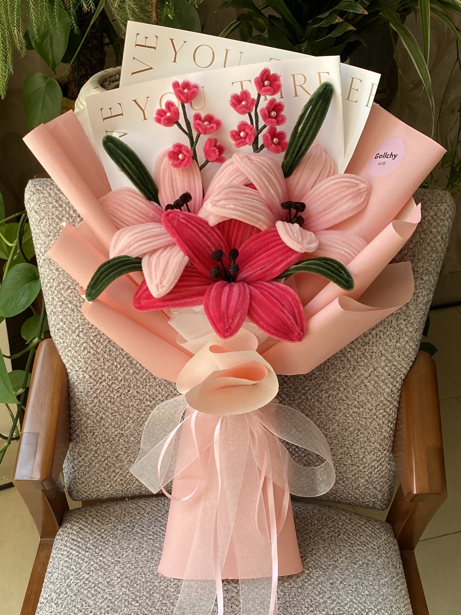 بوکت سه شاخه لیلیوم سایز بزرگ صورتی سرخابی🎀