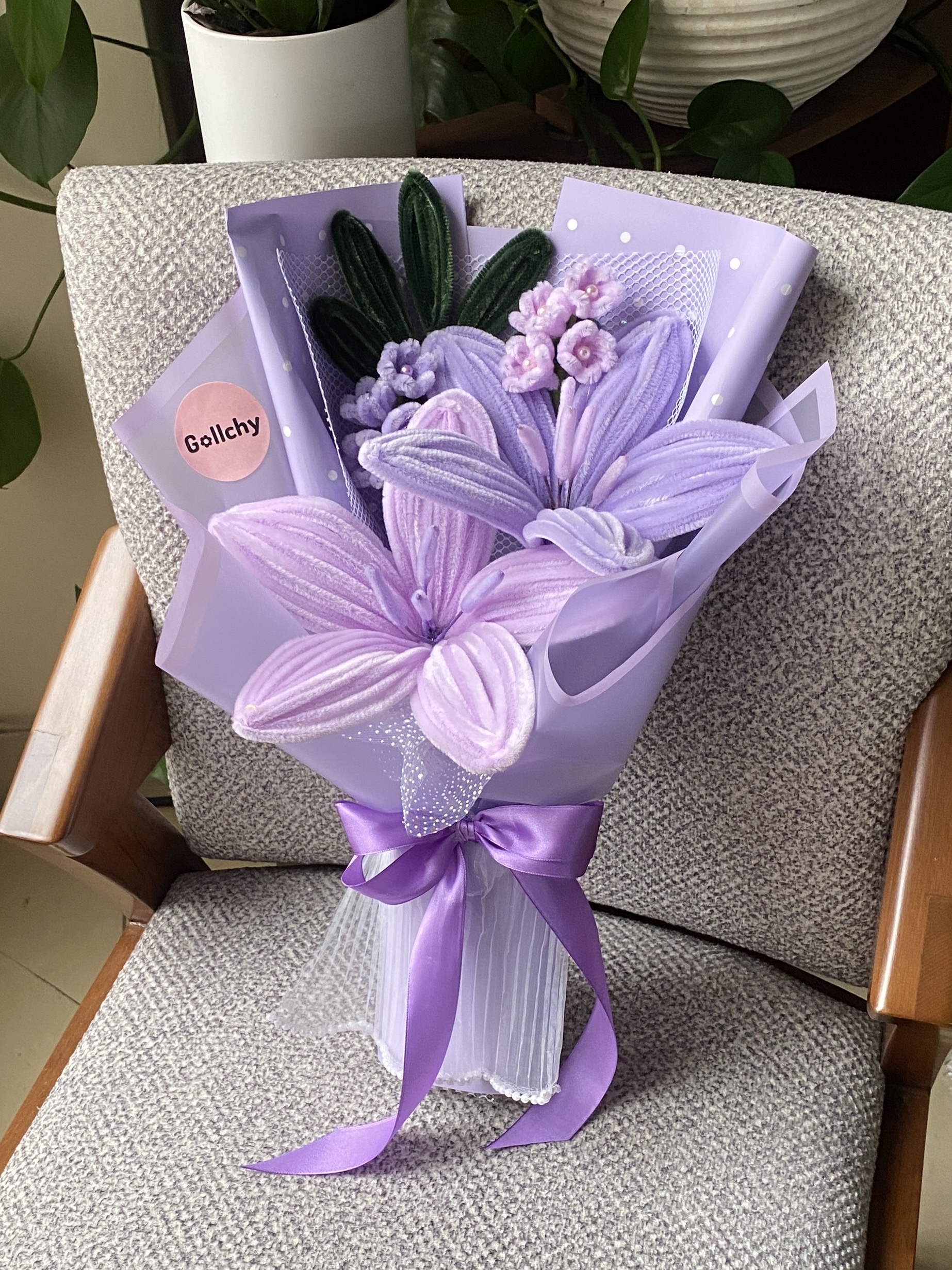 بوکت دوشاخه لیلیوم بزرگ بنفش یاسی💜